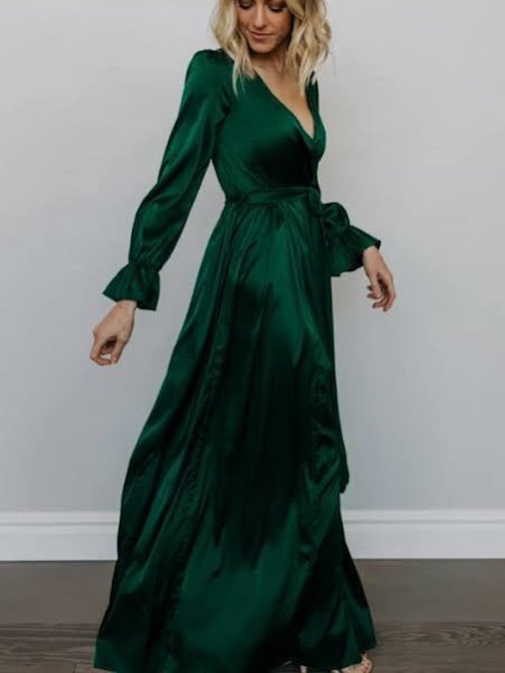 Baltic Born Long Sleeve Emerald Green Satin Maxi Dress